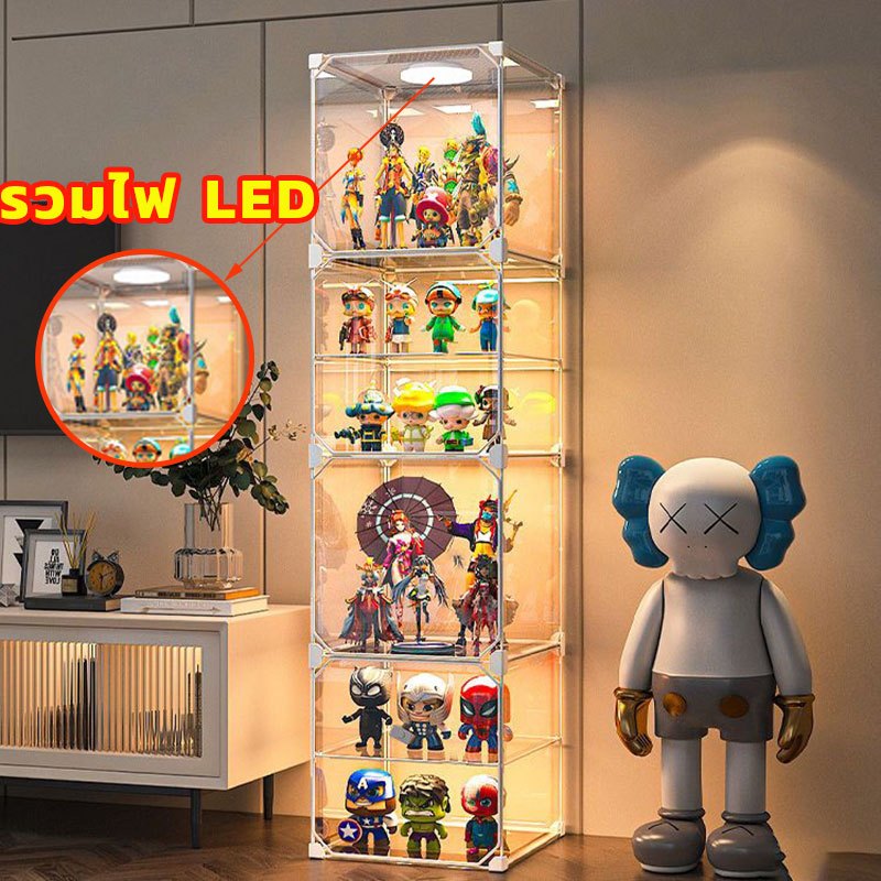 MU ตู้โชว์โมเดล+LED ตู้โชว์ตุ๊กตา DIY ถังโชว์ตุ๊กตาแบบใหม่ PVC ดีไซน์ ขนาดใหญ่ ของจัดห้อง ชั้นวางโมเดล
