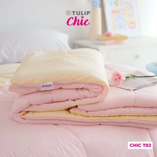 TULIP CHIC ผ้าห่มนวม ทูโทน สีเหลือง-ชมพู สีพื้นพาสเทล CHIC T02 ผ้านวมหนานุ่ม ห่มสบาย สไตล์มินิมอล