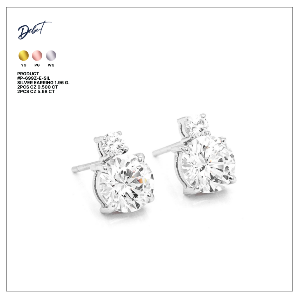 ต่างหูเงินแท้ 925 Debutgem ประดับเพชร CZ รุ่น P-699Z-E-SIL พร้อมแป้น