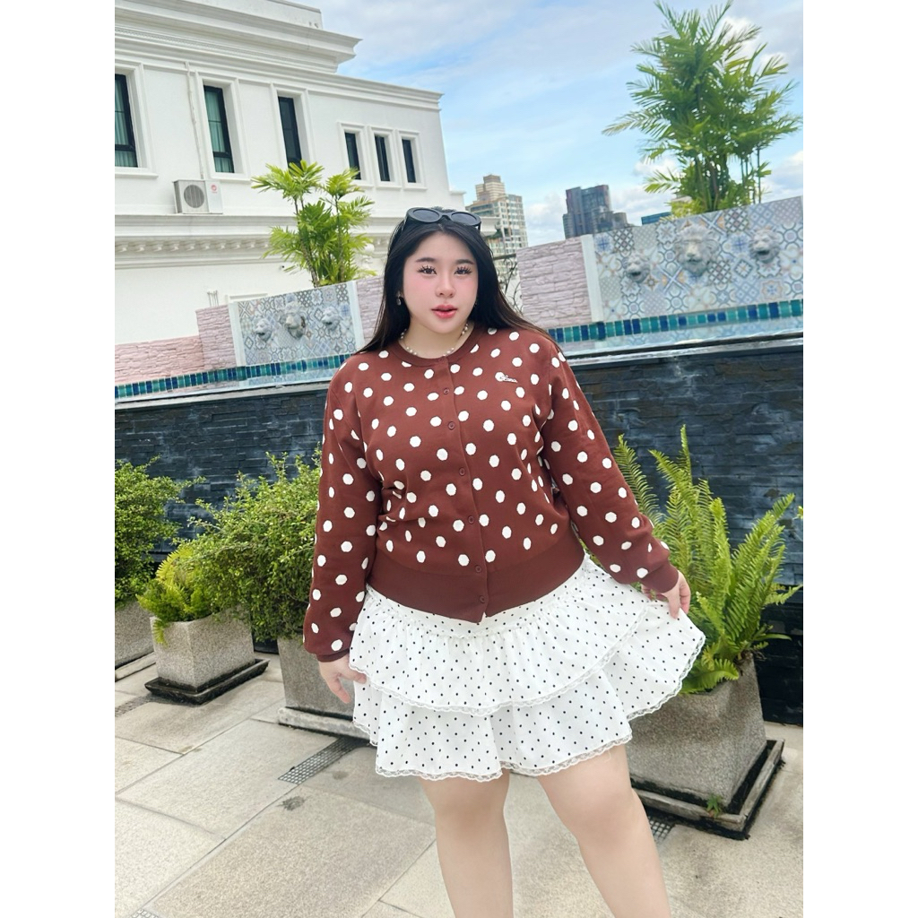 2273 เสื้อคาร์ดิแกน Polkadot สำหรับสาวอวบ อก38-50 #lanastoreplussize