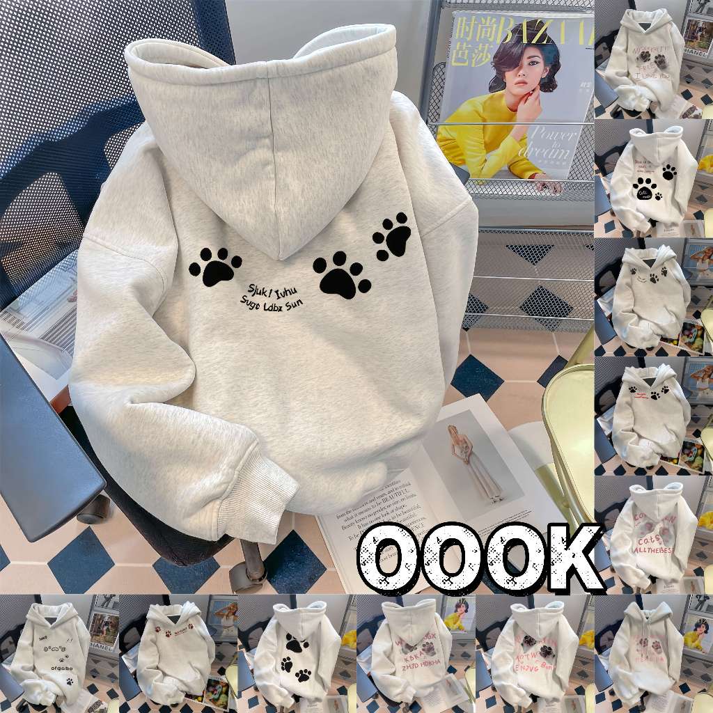 (จัดส่งตลอด 24 ชั่วโมง）OOOK 2025 เกาหลี เสื้อผู้หญิง  Hoodie คอกลม รุ่นกว้างสไตล์แฟชั่น  เสื้อแขนยาว #65