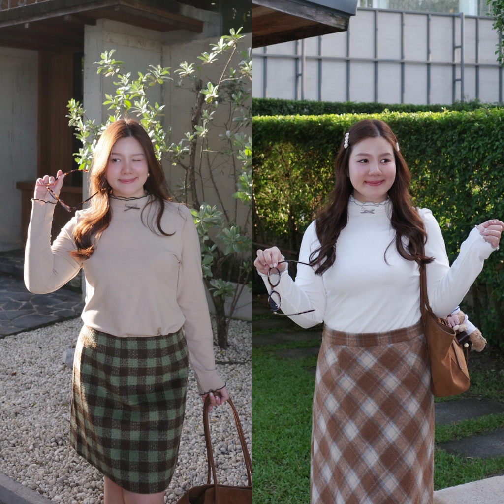 (❤️อกถึง 48″) Mini Bow High Collar เสื้อคอเต่าสาวอวบ