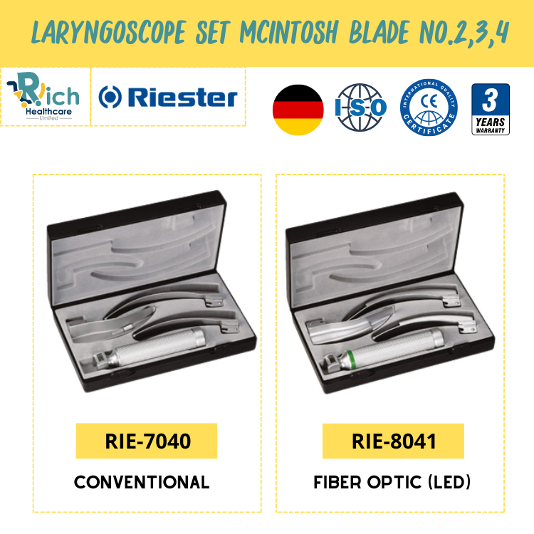Riester LARYNGOSCOPE เครื่องส่องหลอดลม R7040 blade / LED 2.5V R8041 Blade [3 Years Warranty]