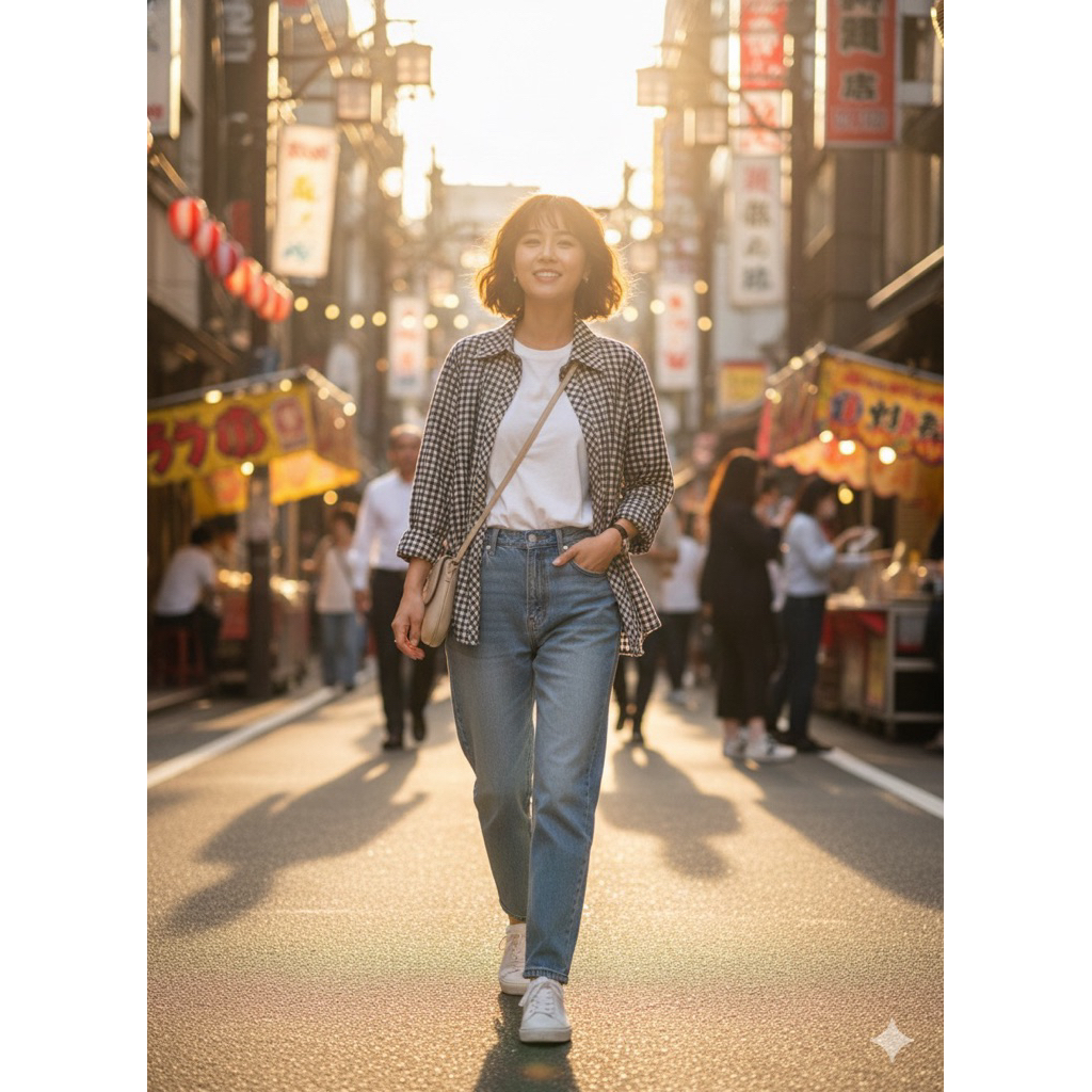 เสื้อเชิ้ต คอปก ลายสก็อต กระดุมดอกไม้ B24