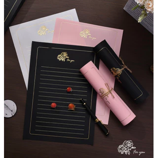 กระดาษเขียนจดหมายลายกุหลาบสีทองเรียบหรู กระดาษเขียนจดหมายวินเทจ ขนาด A5
