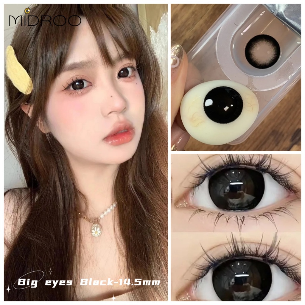 Midroo fashion บลิงบลิงๆ คอนแทคเลน ขยายรูม่านตา Black contact lens ค่าสายตาปกติ Contact Lens 14.5mm
