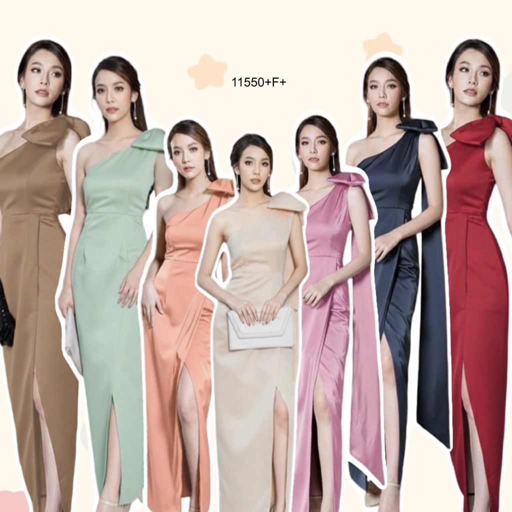 TT11550 เดรสไหล่เดียว แต่งโบว์ 1 ข้าง ปล่อยสไบสวยๆ