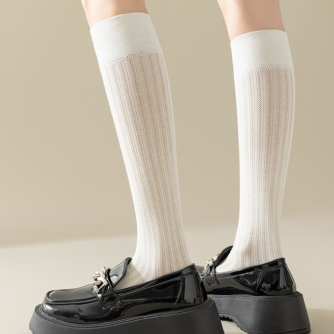 ⭐ส่งใน24ชม🧦ถุงเท้าเหนือเข่าสำหรับผู้หญิง ถุงเท้า JK สีพื้น ผ้าถัก น้ำหนักเบาและระบายอากาศได้ดี - รูปที่ 5