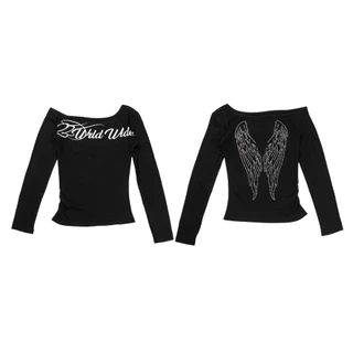 (🔥จัดส่งด่วน 1 วัน!) 22wrldwide Crystal Wings Off Shoulder Shirt เสื้อปาดไหล่ ผ้าคอตตอนสเปนเดก รีดเพชรจึ้งๆ (OC136)