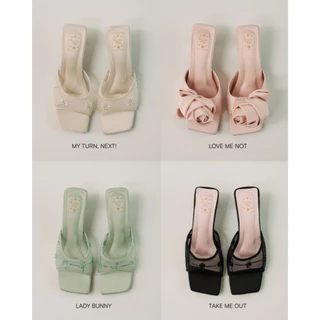 [หน้าเท้ากว้าง/มีเนื้อ +1 ไซส์] Flynn x Bunny - RSVP Only Heels รองเท้าส้นสูง 2 นิ้ว ดีเทลปัก ไม่เมื่อย (รองเท้าออกงาน)