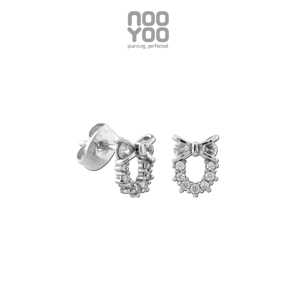 NooYoo ต่างหูสำหรับผิวแพ้ง่าย Merry Ties with Crystal Surgical Steel