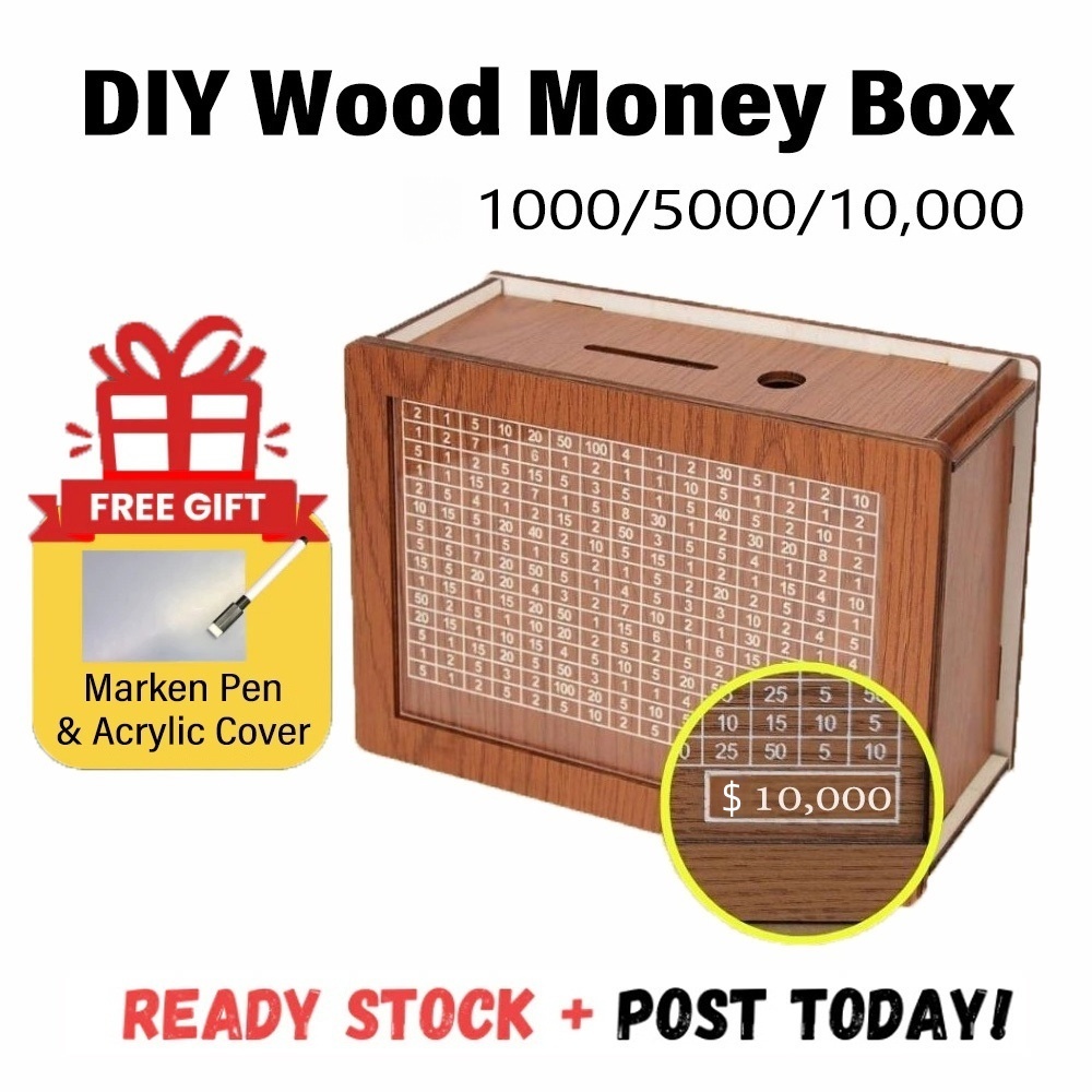 【ปากกาฟรี+ปกอะครีลิค】กระปุกออมสินไม้มีตัวเลขบนกล่อง กระปุกออมสิน กระปุกออมสิน กระปุกออมสิน
