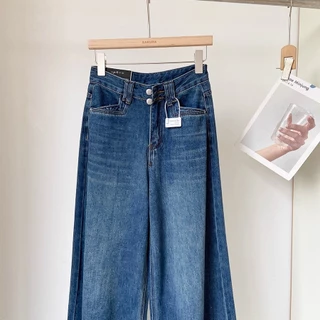 S~5XL Jeans for women กางเกงยีนส์สีน้ำเงินเอวสูงโอเวอร์ไซส์ กางเกงขากว้างสุดเทรนด์และแฟชั่น กางเกงยีนส์ลำลองอเนกประสงค์