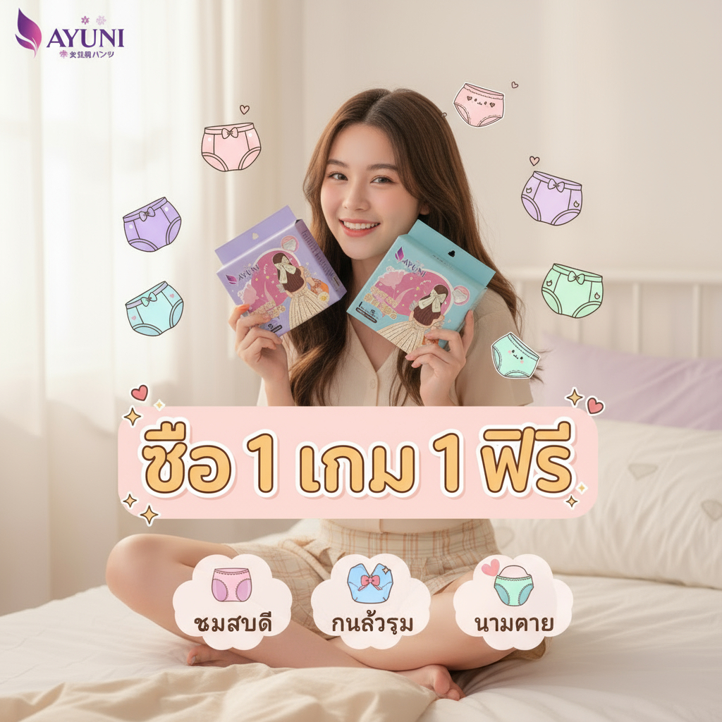 ผ้าอนามัยแบบกางเกง ล็อกแน่น ปกป้องไม่ไหลย้อนกลับ AYUNI (1แถม1) แห้งสบายไม่อับชื้น ไม่มีกลิ่น สวมใส่ง่ายขอบไม่ย้วย L/XL