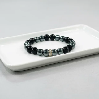 [โชคลาภ คุ้มครอง] กำไลหินนิลดำ Onyx + เฮมาไทต์ Hematite โทนดำมินิมอล THE MIDNIGHT 8 mm. | NAREEGIVES