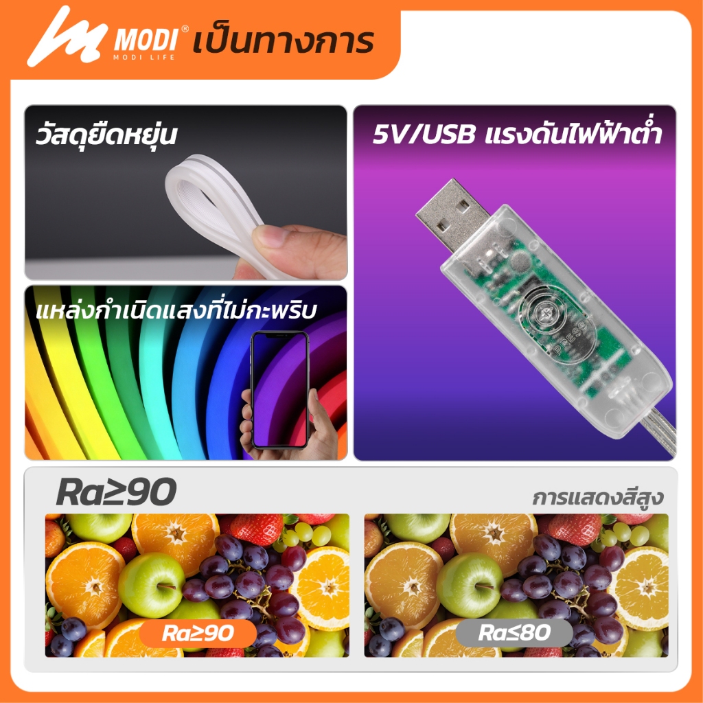 MODI ไฟเส้นกระพริบ หลากสีRGB ยาว5เมตร USB เหมาะสำหรับใช้ภายในอาคาร ไฟตกแต่ง ร้านอาหาร คริสมาส ปีใหม่ - รูปที่ 2