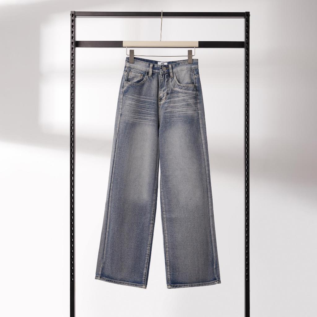 HELLDUL 9930 กางเกงยีนส์เอวสูง  ทรงกระบอก แต่งฟอก   ทรงสวย แมทง่าย แต่งตัวง่าย - รูปที่ 3