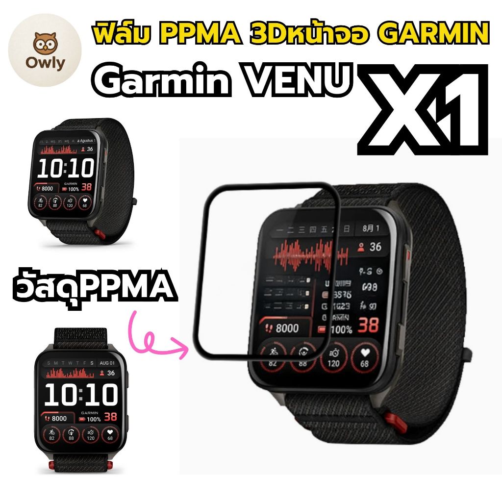 (พร้อมส่ง) ฟิล์ม PPMA 3D กันรอยหน้าจอ Garmin VENU X1 / VENUX1 พร้อมส่ง