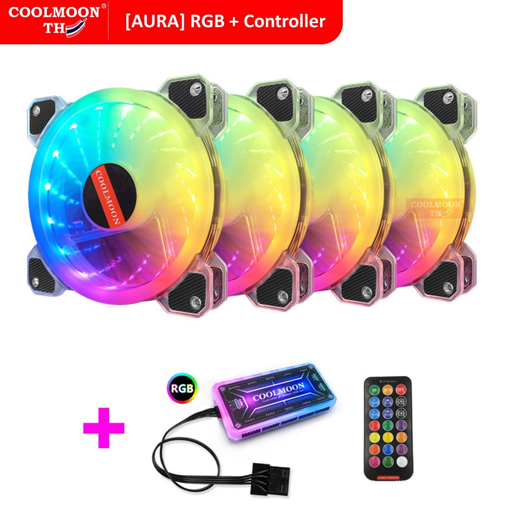 AURA RGB Fan Case x4 with remote control พัดลมเคสRGB พัดลม4ตัว+รีโมท ระบายความร้อน คอมพิวเตอร์