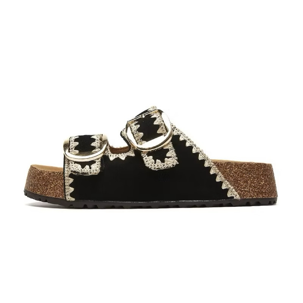 【MOLI CAT】รองเท้าแตะผู้หญิง รองเท้าเปิดส้น วัสดุหนัง สูง 4 ซม. สไตล์ลำลองและทันสมัย