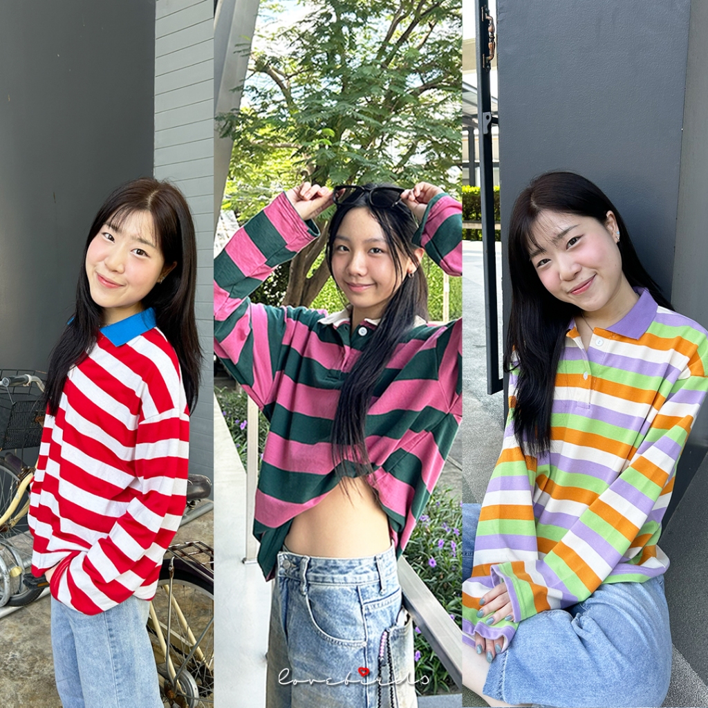 เสื้อเชิ๊ตโปโลคอปกแขนยาวผ้าลายทาง LOVEBIRDS — Polo Shirt Long Sleeve limited edition