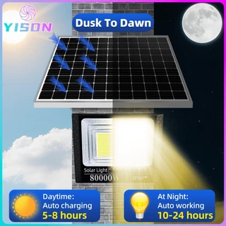 YISON【เปลี่ยนฟรี 30ปี】โคมไฟโซล่าเซลล์สปอตไลท์ solar light IP68 LED โซล่าเซลล์ 80000w โซล่าเซลล์ ไฟสีเหลือง