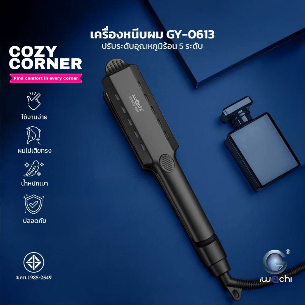 เครื่องหนีบผม IWACHI หนีบผม 40W ให้ความร้อนเร็ว 35W ปรับระดับอุณหภูมิร้อน 5 ระดับ พร้อมแผ่นเซรามิกถน
