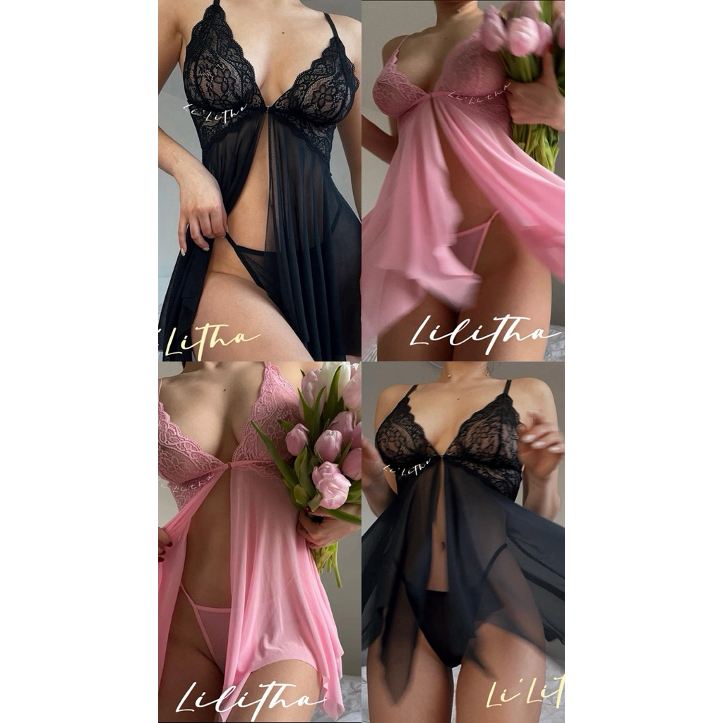 ชุดนอนผ้านุ่มตะขอหน้าพร้อมจีสตริงเข้าเซต รุ่น babydoll sleepwear
