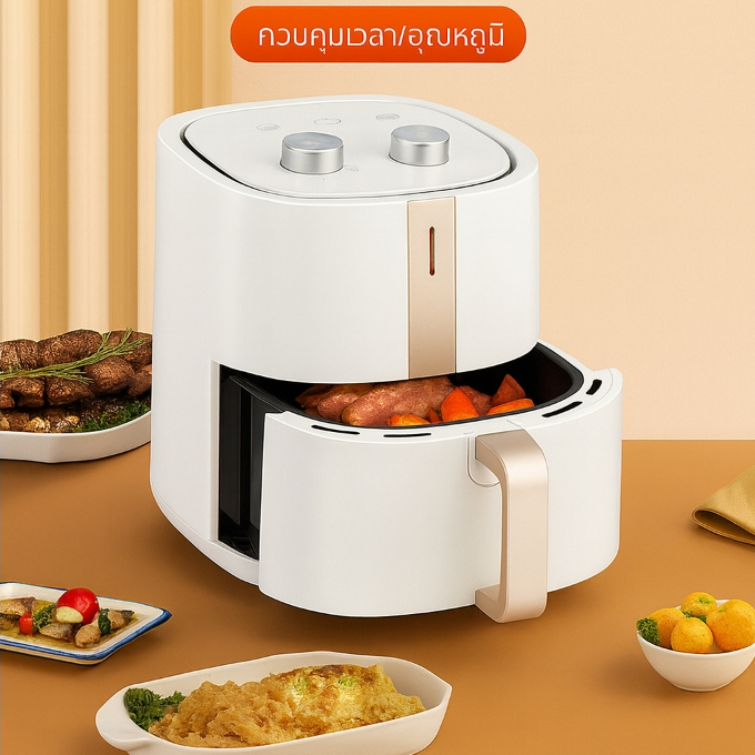 Air fryer 1400W หม้อทอดไร้น้ำมัน 8L/4.2L อเนกประสงค์ เครื่องทอด ไร้มัน ลมร้อน ควบคุมลูกบิดคู่