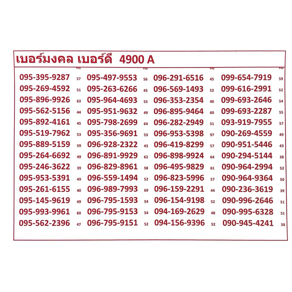 เบอร์มงคล เบอร์ดี 4900 A-B ทรูมูฟเอส ระบบเติมเงิน เปลี่ยนเป็นรายเดือน ย้ายค่ายได้