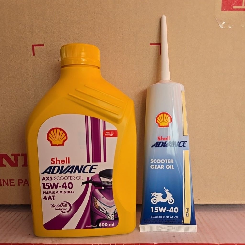 15151ชุดสุดคุ้มน้ำมันเครื่องรถมอเตอร์ไซร์ ออโต้ รถสายพานทุกรุ่น SHELL ADVANCE AX5 15W-40 MB+น้ำมันเฟืองท้าย พร้อมส่งด่วน