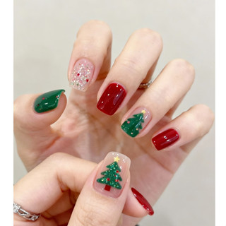 🎅🎄🎁2026มาใหม่【TT】เล็บปลอมสําเร็จรูป แบบสั้น ลายคริสต์มาส น่า…
