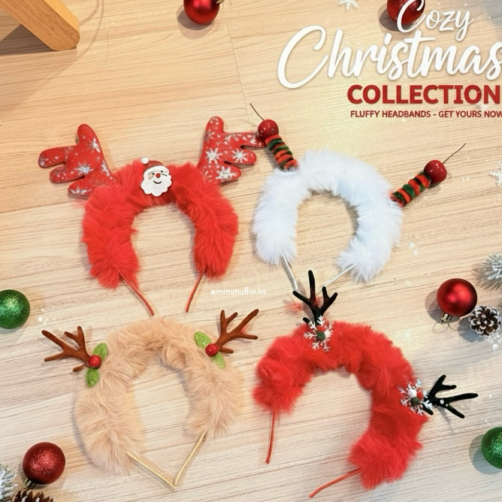 [Mimmuffin] ที่คาดผมคริสต์มาส christmas Fluffy Headband – Cozy Christmas Collection