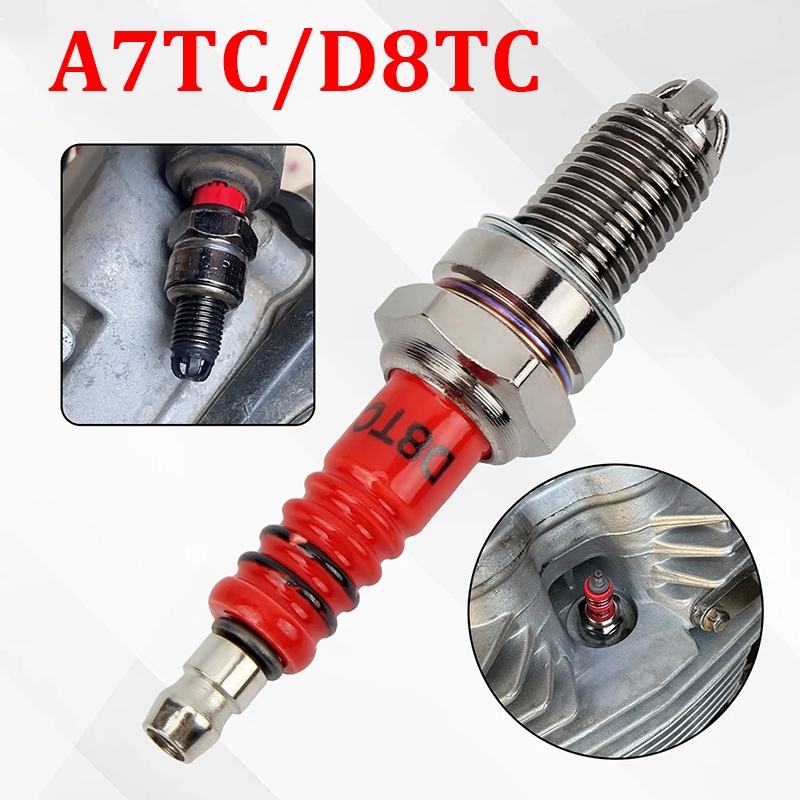 BINGOU รถจักรยานยนต์สามขั้วไฟฟ้าสีแดงหัวเทียน Scooter A7TC D8TC หัวเทียน สากล สําหรับ Dirt Bike Go Kart