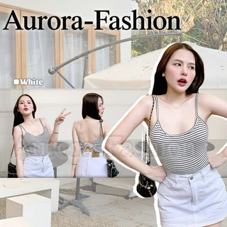 Aurora 🛒พร้อมส่ง🚚 เสื้อสายเดี่ยว ไหมพรม ลายทางเล็กๆ เข้ารูป สวยงาม โชว์อกลุคเเซ่บ ดีเทลเว้าหลังเซ็กซี่เบาๆ 85143