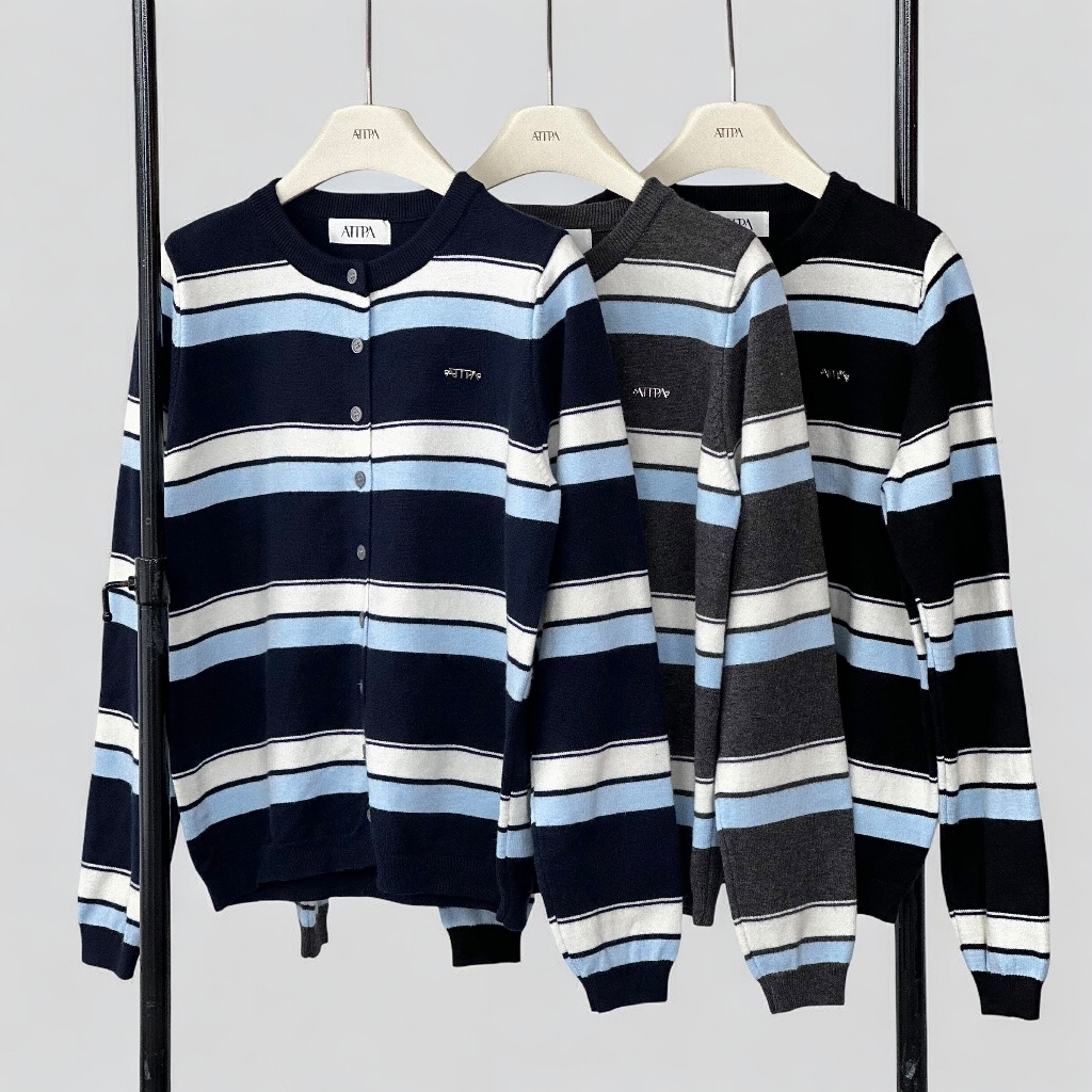 UNICLOUD STRIPE KNIT เสื้อไหมพรม ลายทาง สีทูโทน กระดุมหน้า ผ้านิ่ม ราคา ถูกที่สุด ดีลบีเคเค แกลเลอรีภาพที่ 6