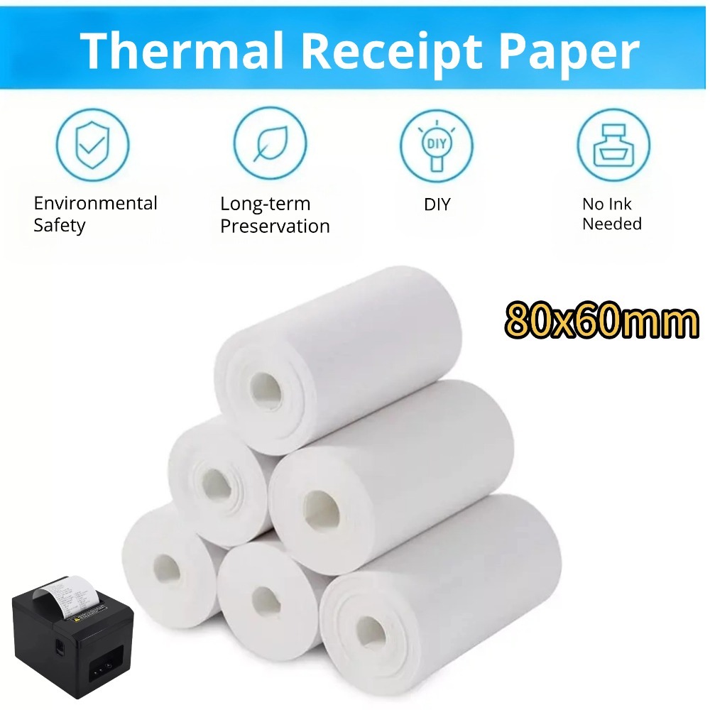 กระดาษใบเสร็จเครื่องพิมพ์ความร้อน 80x60มม. เหมาะสำหรับเครื่องพิมพ์หลายแบรนด์