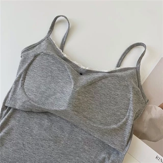 ฤดูร้อนเลดี้ Halter เสื้อกั๊กสไตล์เกาหลีอารมณ์สบาย ๆ บางพอดีผ้าฝ้ายสั้นด้านบนกับแผ่นหน้าอก