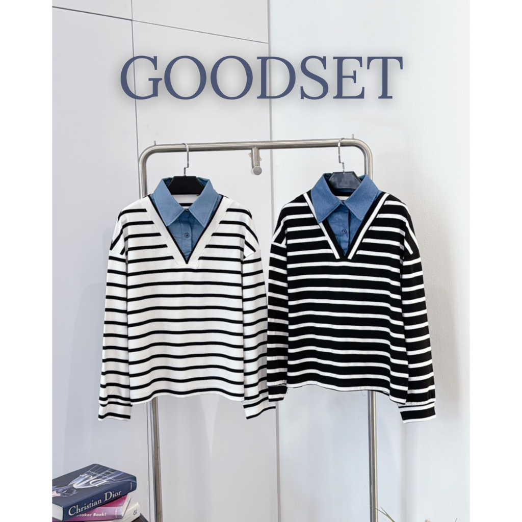 ↬ พร้อมส่ง♡﹏พร้อมส่งเสื้อเชิ้ตผ้ายืดริ้วแขนยาวแต่งผ้ายีนส์เนื้อดี ทรงover size สไตล์เกาหลี