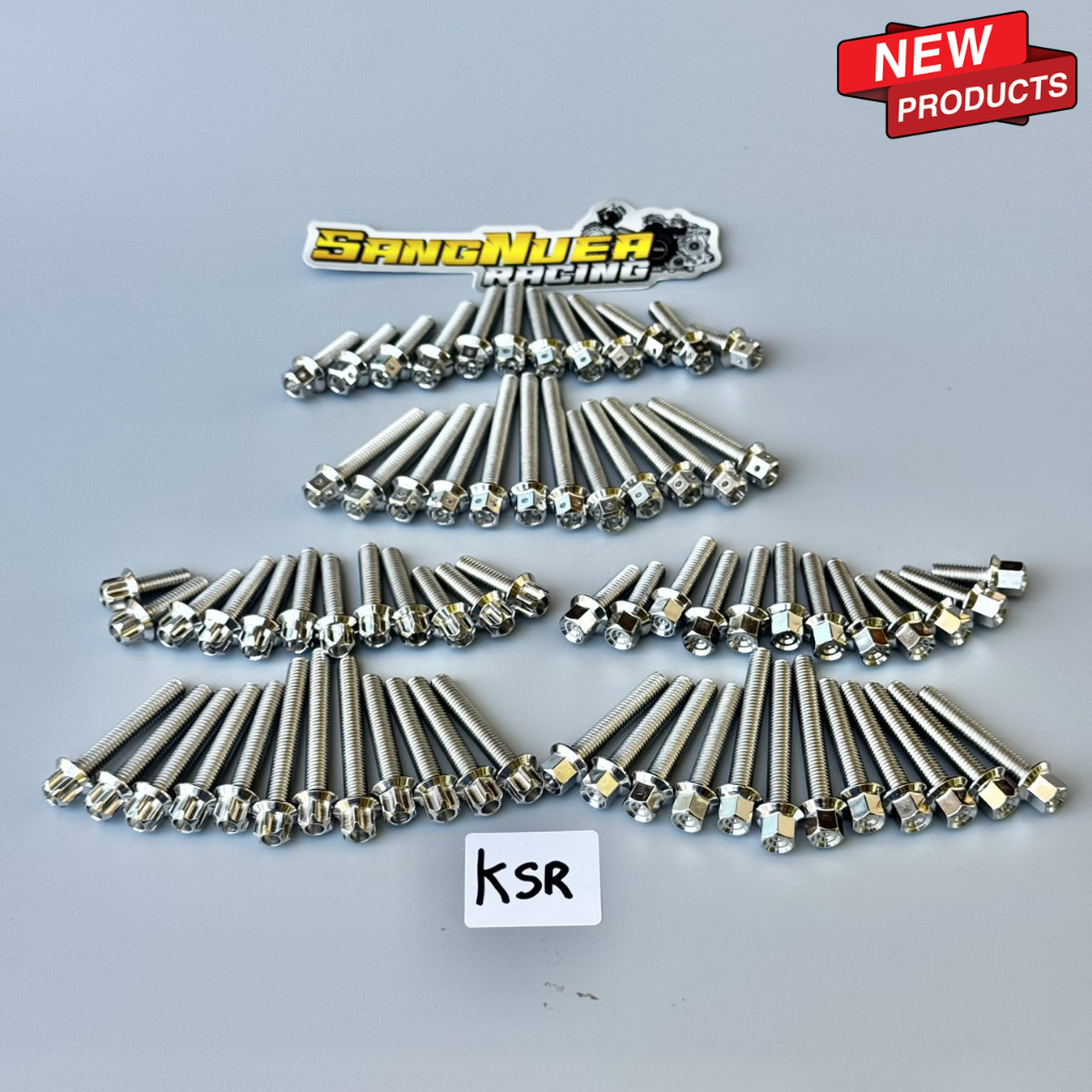 ชุดน๊อตแคร้งเครื่อง Kawasaki KSR 24ตัว ฝั่งซ้าย+ฝั่งขวา สแตนเลสแท้304 หัวเจาะ หัวสนาม หัวเฟือง