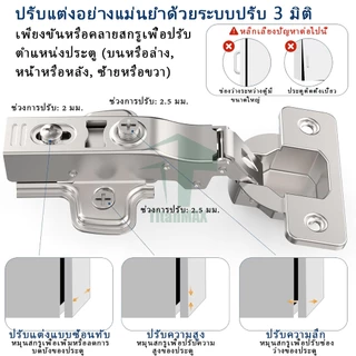 （2ตัว/ชุด）บานพับถ้วย ไฮโดรลิค สแตนเลส ​​บานพับซ่อนภายใน​​ ทับ/กลาง/ในขอบ ปิดนุ่มนวล ​​บานพับตู้​​ พร้อมสกรูน็อต