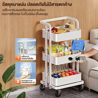 BV ชั้นรถเข็น 3/4ชั้น ชั้นวางของพับเก็บได้ พร้อมล้อเลื่อน+ที่จับ แข็งแรง กันสนิม เคลื่อนย้ายสะดวก รถเข็นเก็บของ