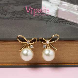 Vipalis ต่างหูมุกโบว์ ประดับเพชร CZ | ก้านเงินแท้ 925 | ดีไซน์หวานหรู ใส่ได้ทุกโอกาส พร้อมส่ง