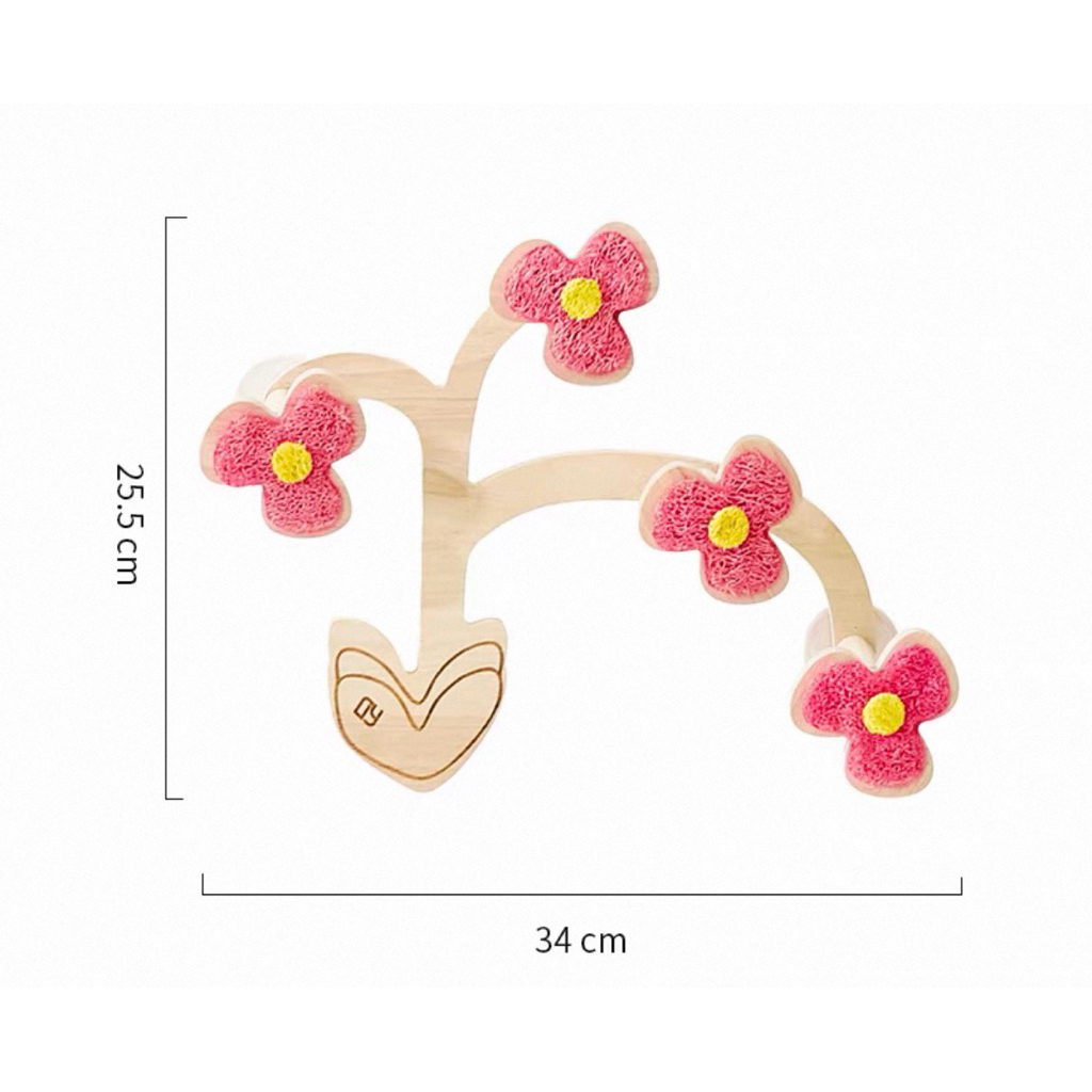 พร้อมส่ง  ของเล่นนก คอนนกไม้ ตีมดอกไม้ ตรงดอกไม้เป็นใยบวบ นกแทะเล่นได้ ขนาด 25.5*34 ซม.