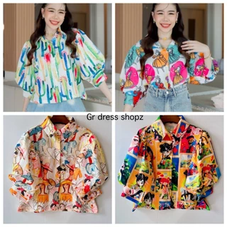 เสื้อผ้าบับเบิ้ลพิมพ์ลายแขนพอง อก 42 นิ้ว ยาว 21 นิ้ว งานร้าน Angle