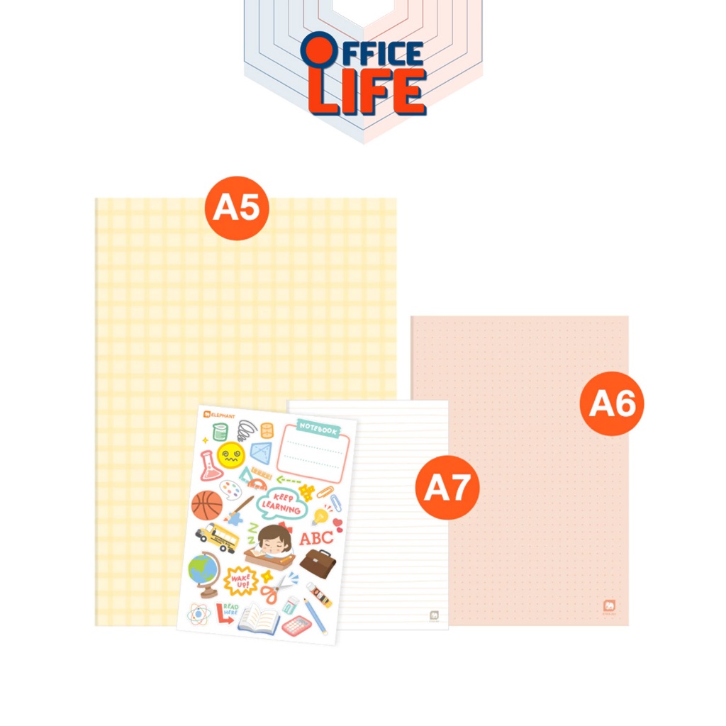ELEPHANT (ตราช้าง) สมุดบันทึก + สติกเกอร์ รุ่น STKA-501 / STKA-601 / STKA-701 ขนาด A5 / A6 / A7 ( 1 เล่ม คละสี )
