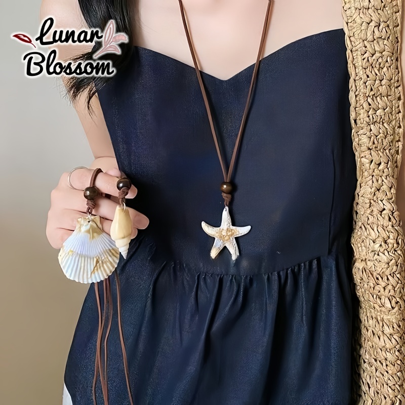 Lunar Blossom✨สร้อยคอแฟชั่น  สร้อยคอสไตล์ชายหาด  ปลาดาว, เปลือกหอย, เปลือกหอยสังข์  เครื่องประดับเสื้อผ้า