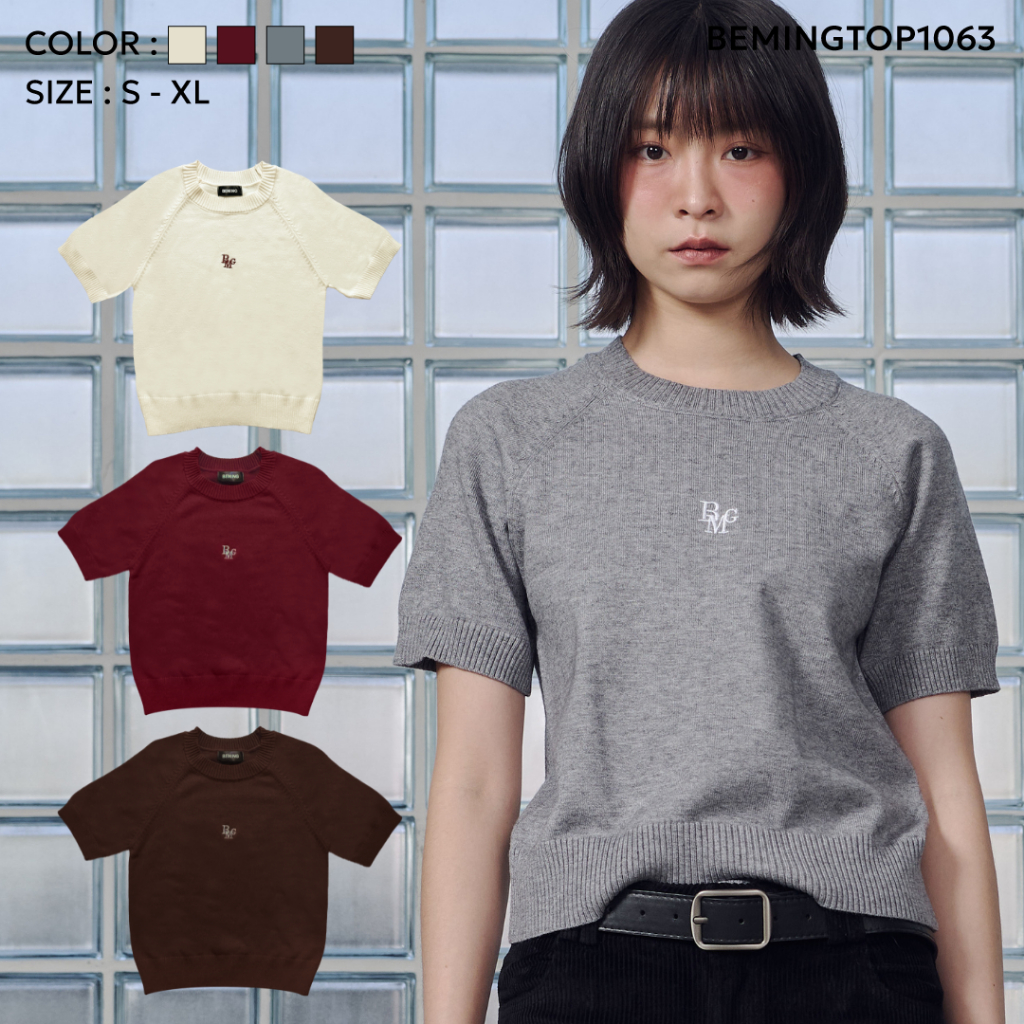 Bemingtop1063(S-2XL)-BMG ClassicEase Knit Tee - เสื้อไหมพรมคอกลมแขนสั้นโลโก้กลางอก