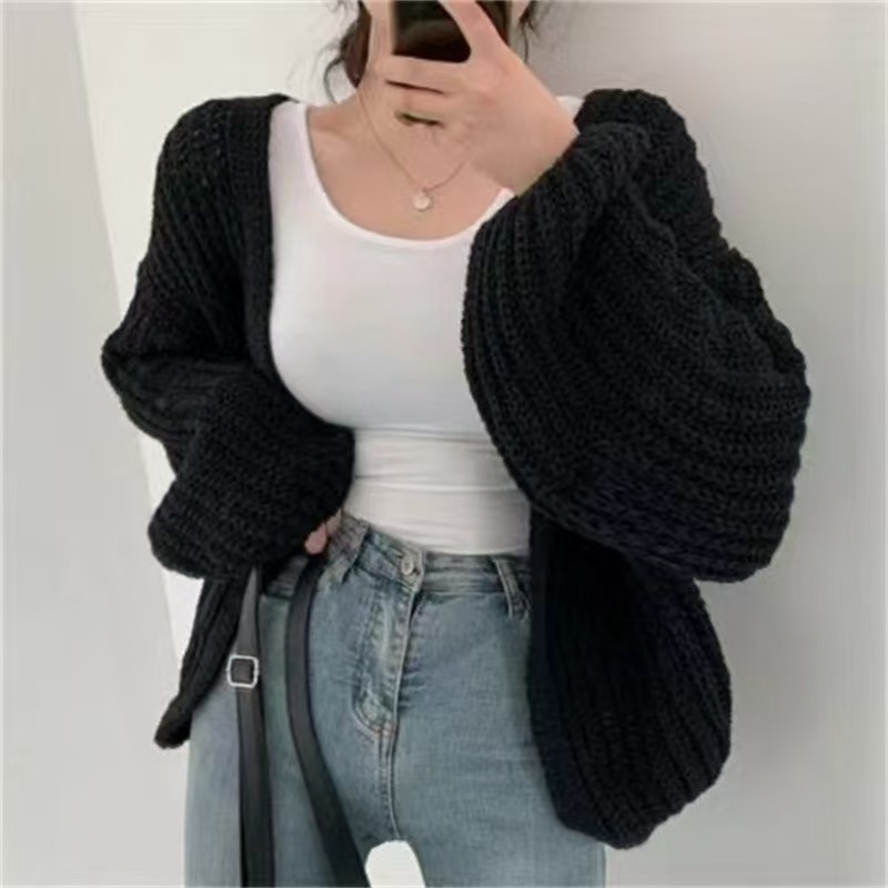 เสื้อคลุมคาร์ดิแกนถัก สีพื้น แบบเรียบ เนื้อผ้าหนานุ่ม ใส่สบาย สไตส์เกาหลี