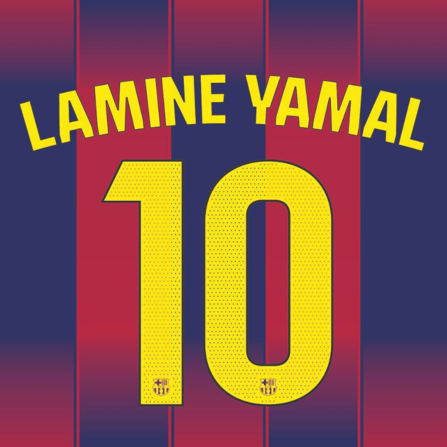 FONT สโมสร Bacelona 2025/26 (สีเหลืง) FONT เสื้อเหย้า สำหรับ  รายการ ลาลีก้าสเปน